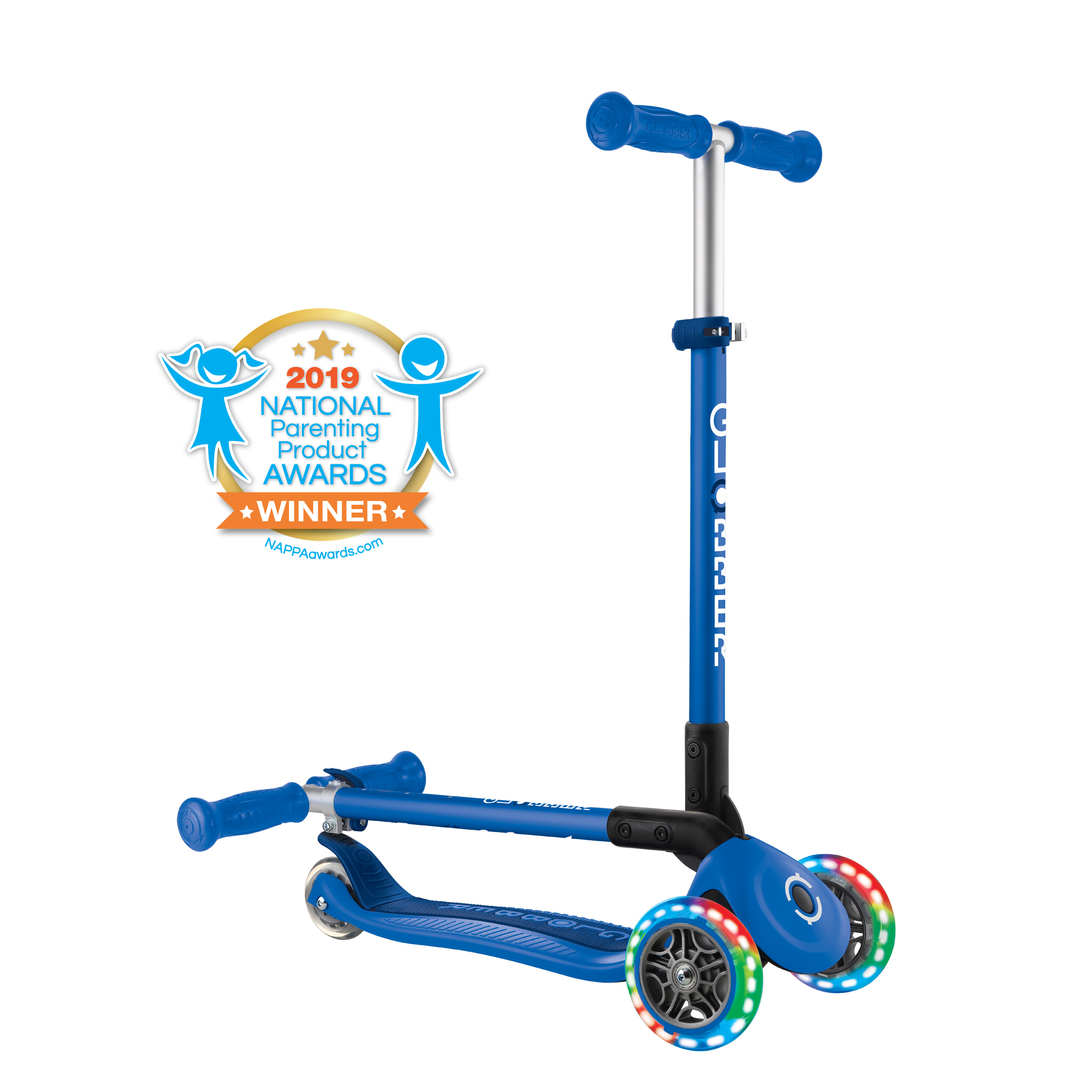 GLOBBER PRIMO 折りたたみスケーター LIGHTS Foldable 3-wheel Scooter: PRIMO FOLDABLE LIGHTS – Globber