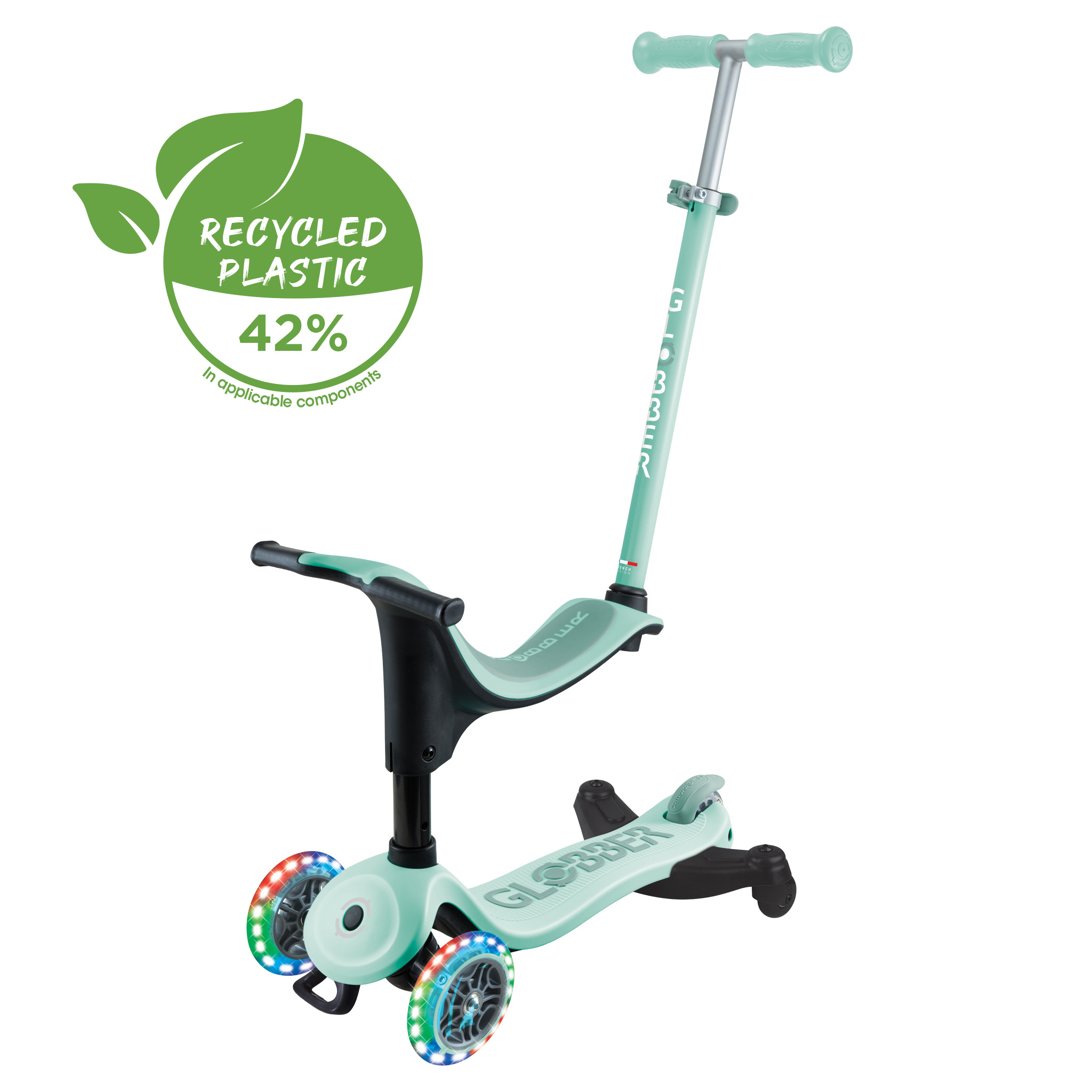 GLOBBER GO-UP DELUXE ミントグリーン Sit-and-Ride Scooter: GO•UP DELUXE LIGHTS – Globber