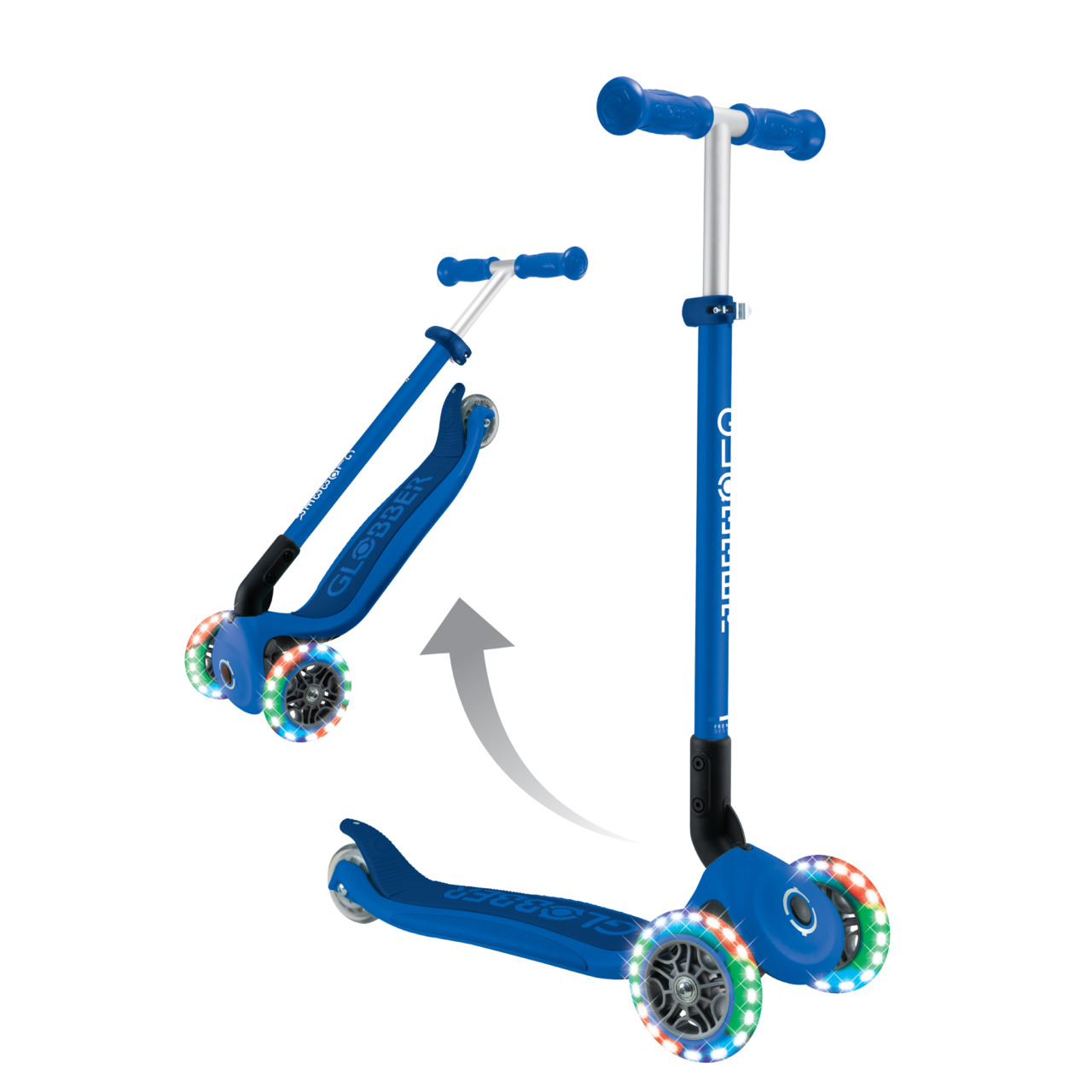 09 432 600 4 Globber Primo Foldable Lights 3 Wheel Scooter Easy Folding