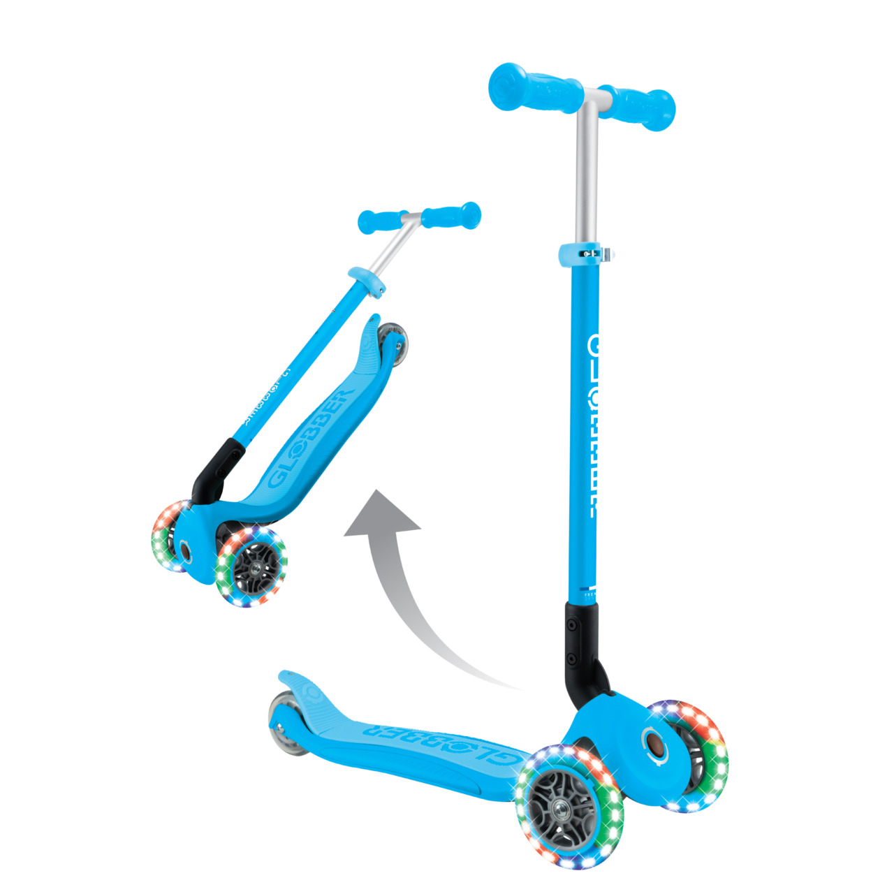 09 432 601 4 Globber Primo Foldable Lights 3 Wheel Scooter Easy Folding
