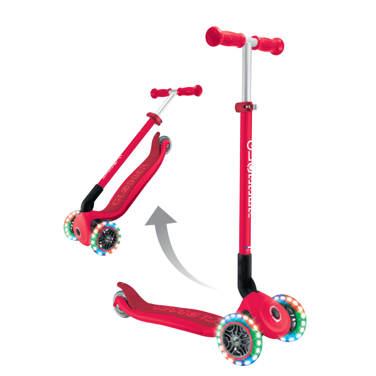 09 432 602 4 Globber Primo Foldable Lights 3 Wheel Scooter Easy Folding