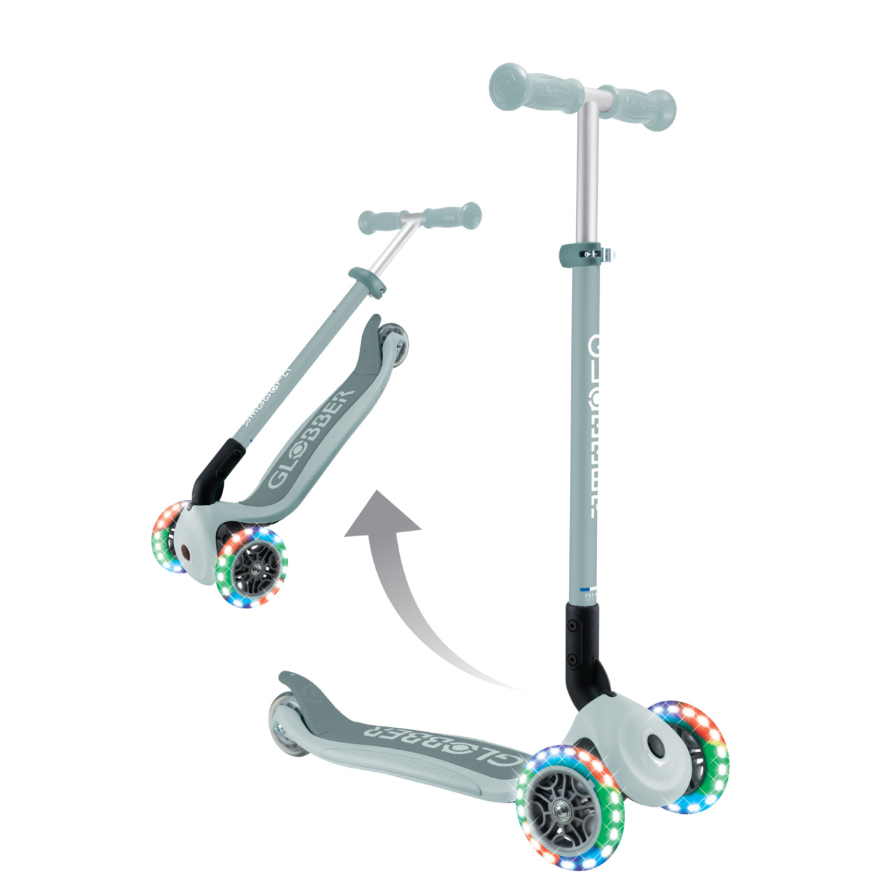 09 432 609 4 Globber Primo Foldable Lights 3 Wheel Scooter Easy Folding