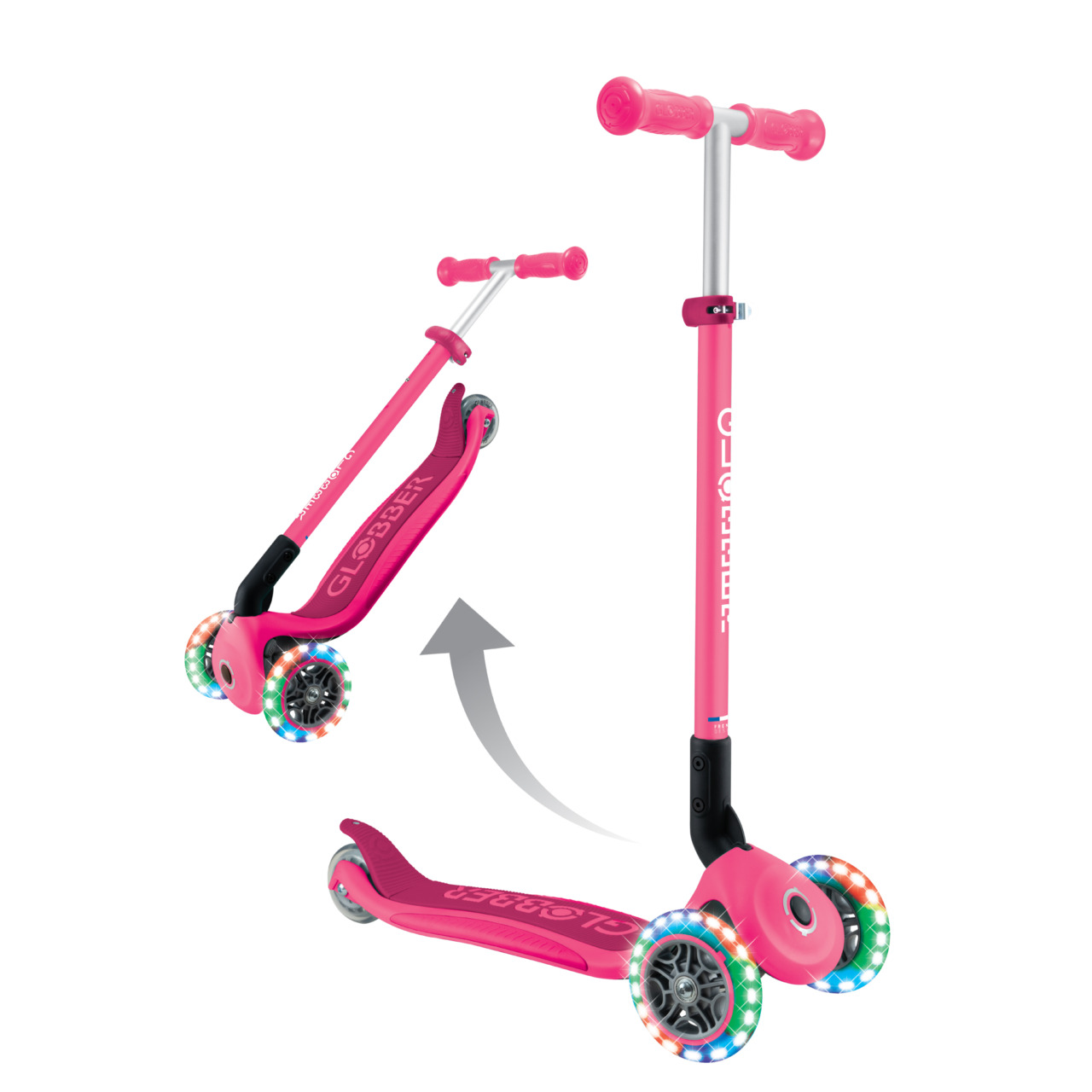 09 432 610 4 Globber Primo Foldable Lights 3 Wheel Scooter Easy Folding