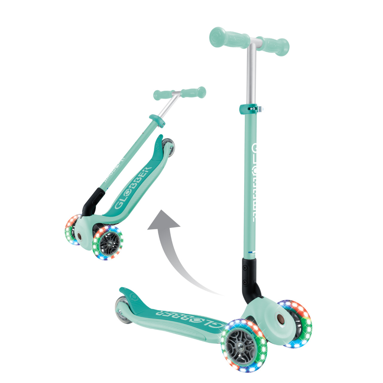 09 432 706 4 Globber Primo Foldable Lights 3 Wheel Scooter Easy Folding