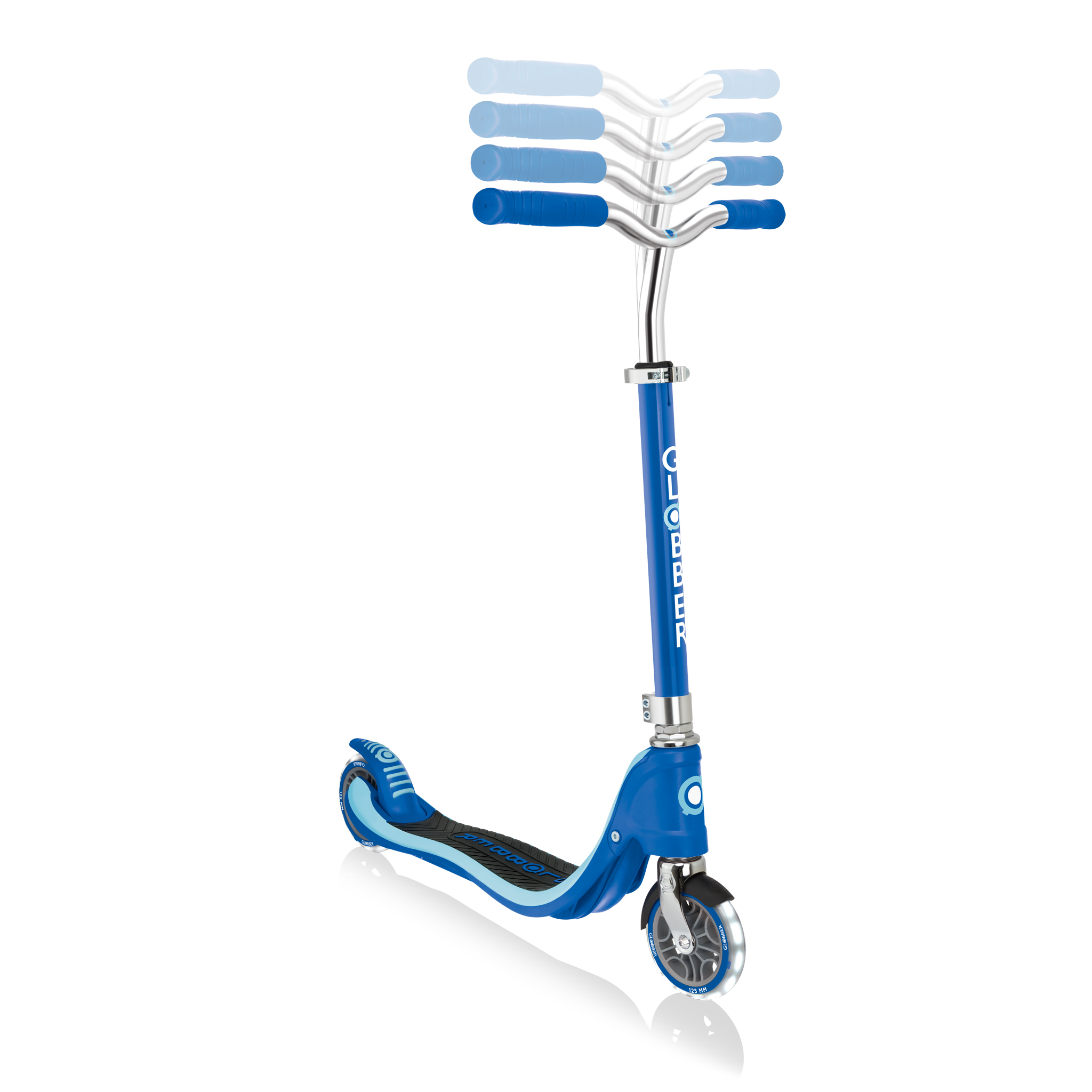 Globber Flow Element Lights Tretroller – Faltbar, LED-Leuchträder, Verstellbarer Lenker, Ab 5 Jahren (olivgrün)