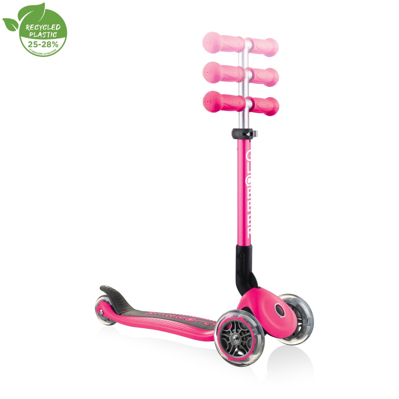 Trotineta Globber JUNIOR PLIABILA, Ghidon Ajustabil 3 Nivele, Greutate Maxima 50 Kg, Rulmenti ABEC 5, Culoare Roz