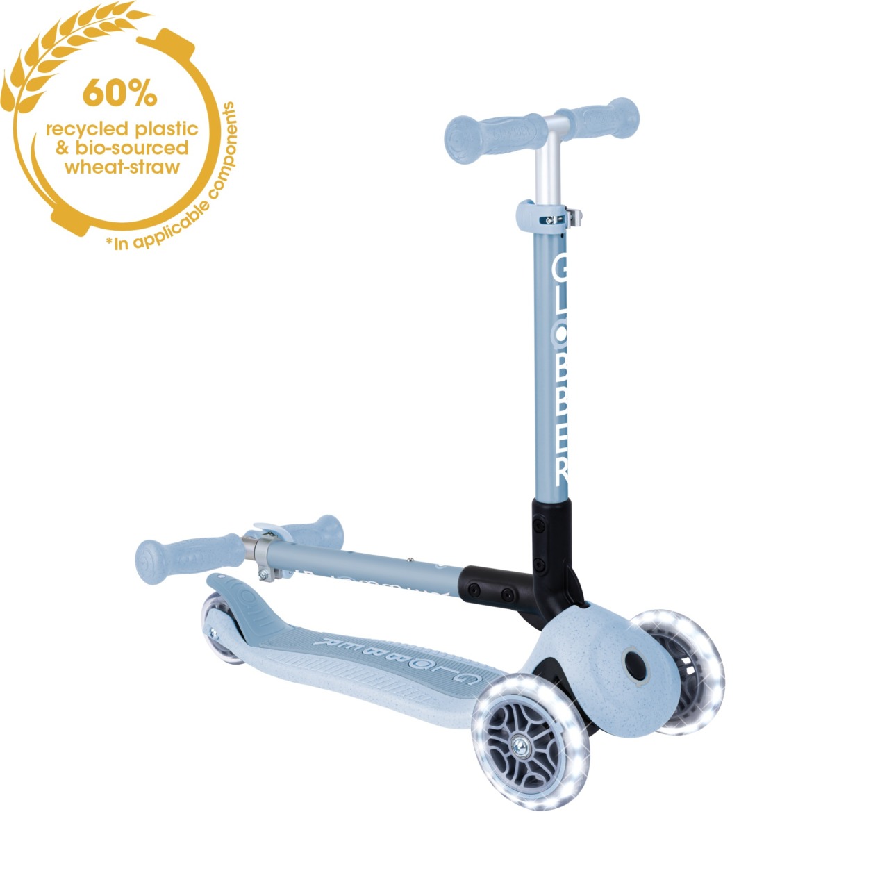 Trotineta Globber JUNIOR PLIABILA ECOLOGICA, Ghidon Ajustabil Pe 3 Nivele, Roti Cu Lumini LED, Rulmenti ABEC 9, Culoare Albastru(10)