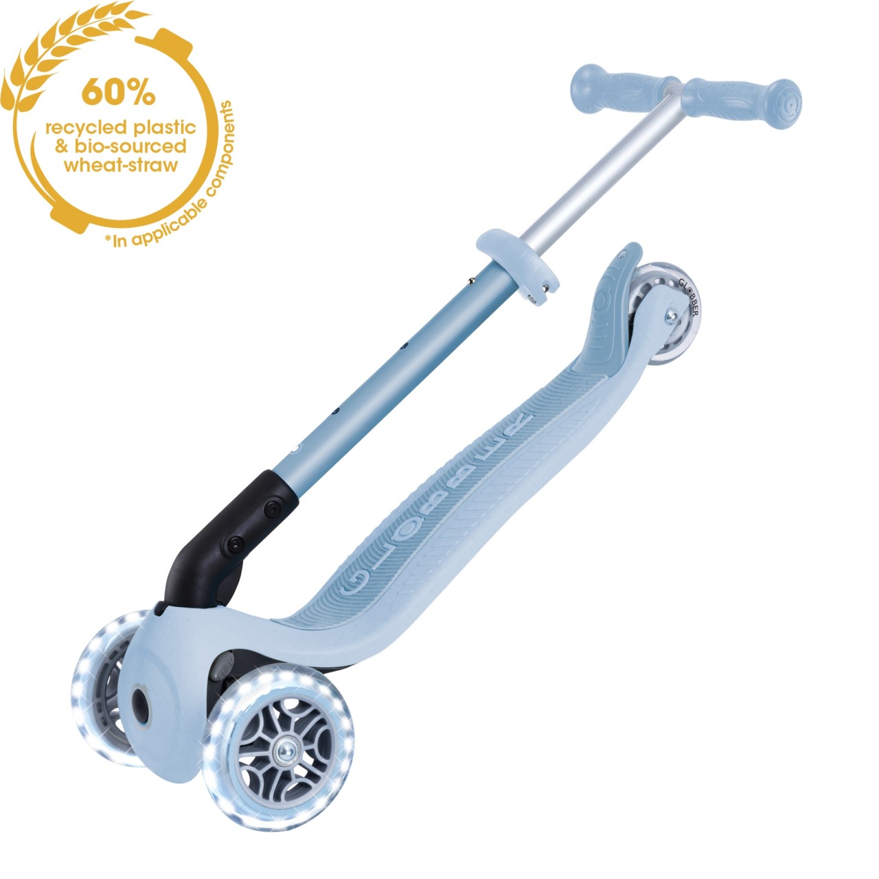 Trotineta Globber JUNIOR PLIABILA ECOLOGICA, Ghidon Ajustabil Pe 3 Nivele, Roti Cu Lumini LED, Rulmenti ABEC 9, Culoare Albastru(11)