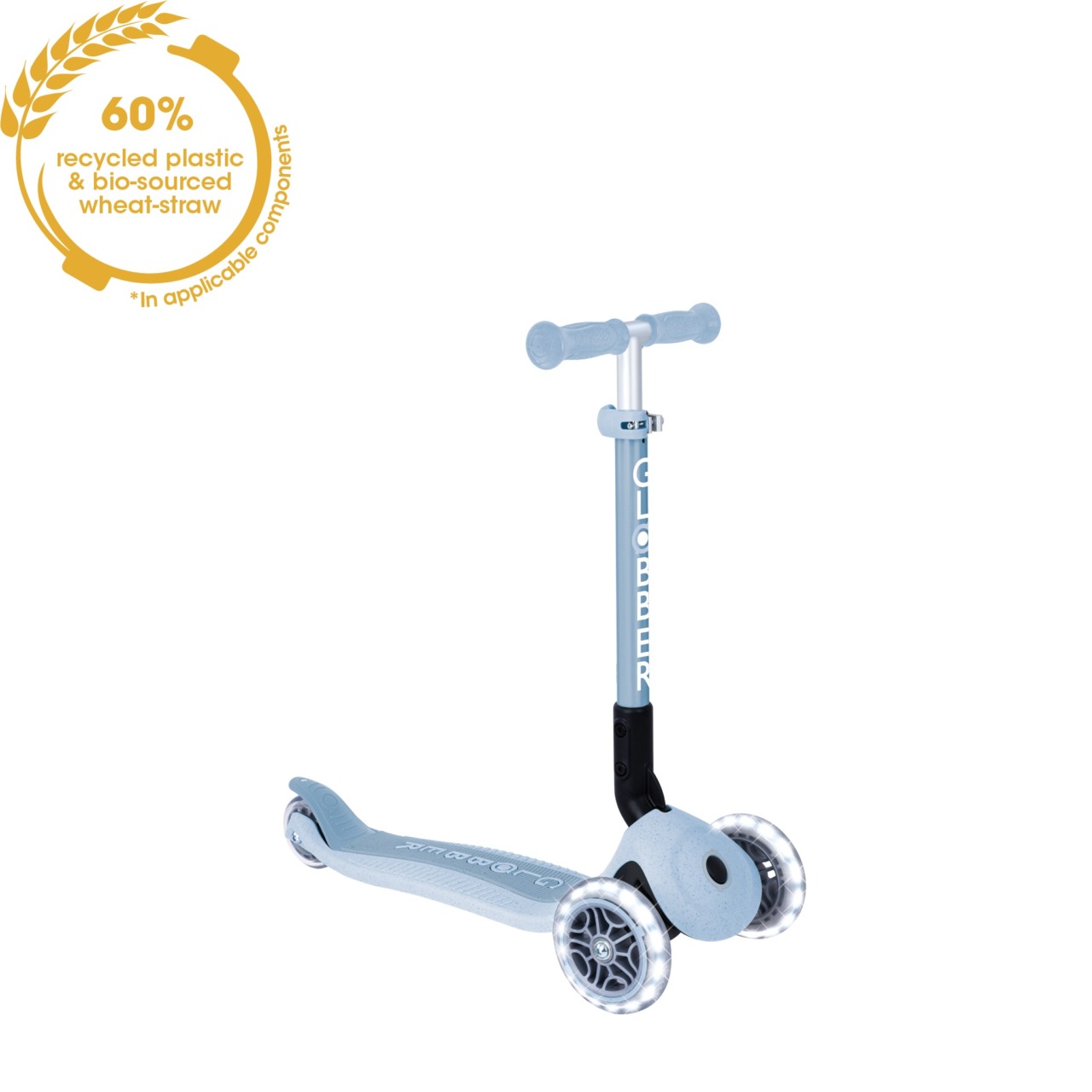 Trotineta Globber JUNIOR PLIABILA ECOLOGICA, Ghidon Ajustabil Pe 3 Nivele, Roti Cu Lumini LED, Rulmenti ABEC 9, Culoare Albastru(5)