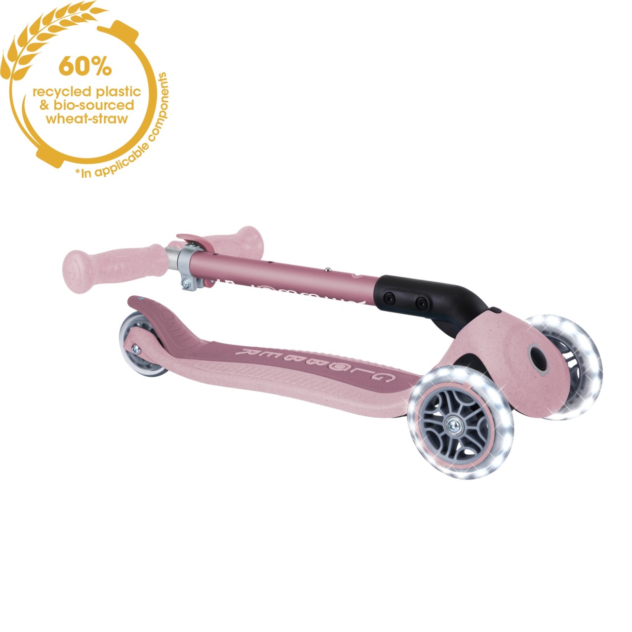 Trotineta Globber JUNIOR PLIABILA ECOLOGICA, Ghidon Ajustabil Pe 3 Nivele, Roti Cu Lumini LED, Rulmenti ABEC 9, Culoare Roz Pal(3)