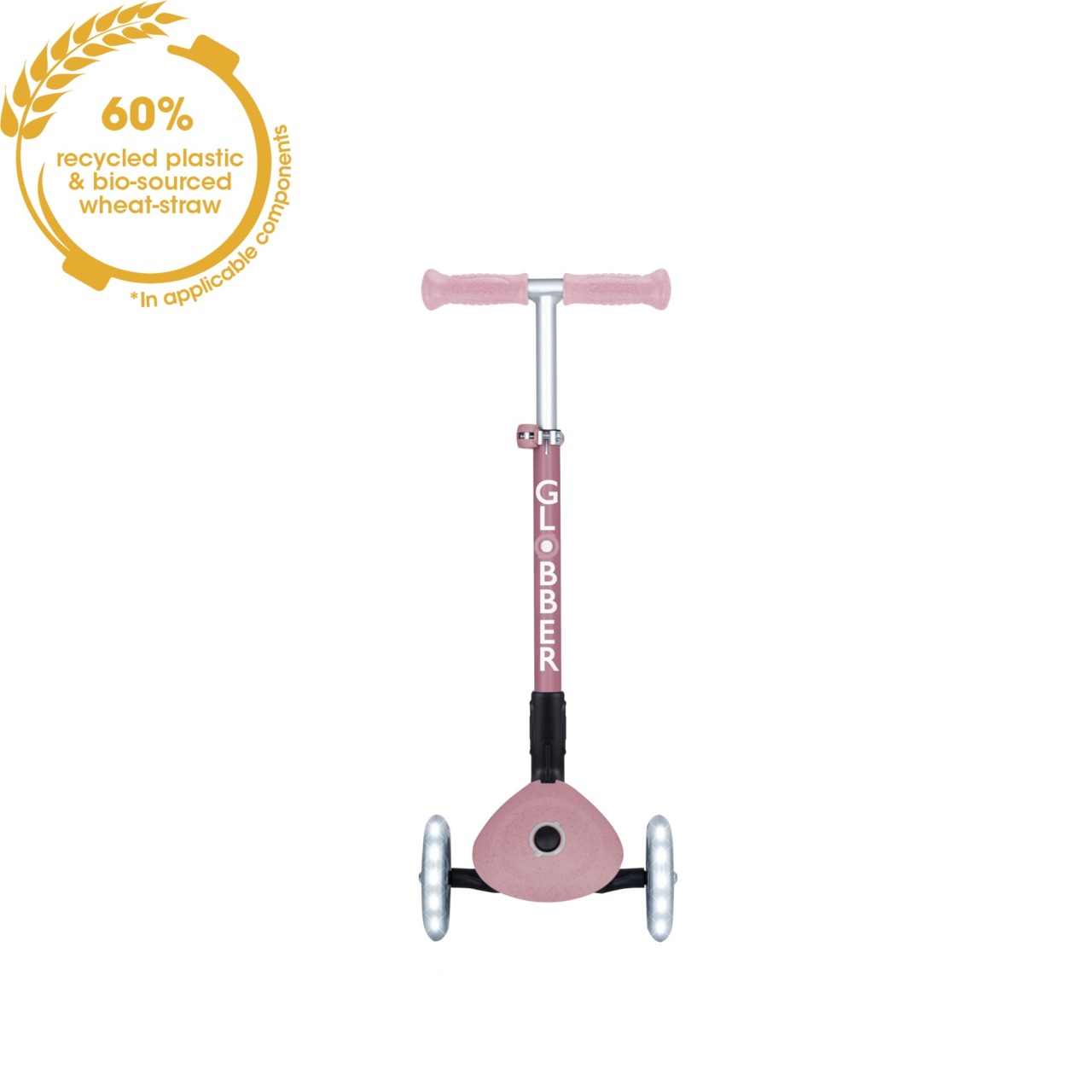 Trotineta Globber JUNIOR PLIABILA ECOLOGICA, Ghidon Ajustabil Pe 3 Nivele, Roti Cu Lumini LED, Rulmenti ABEC 9, Culoare Roz Pal(4)