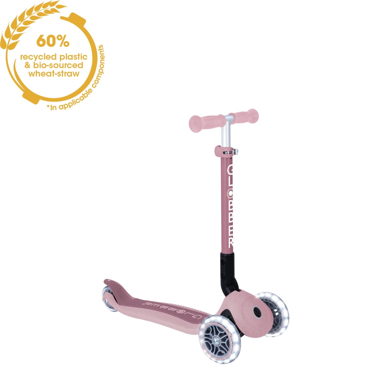 Trotineta Globber JUNIOR PLIABILA ECOLOGICA, Ghidon Ajustabil Pe 3 Nivele, Roti Cu Lumini LED, Rulmenti ABEC 9, Culoare Roz Pal(5)