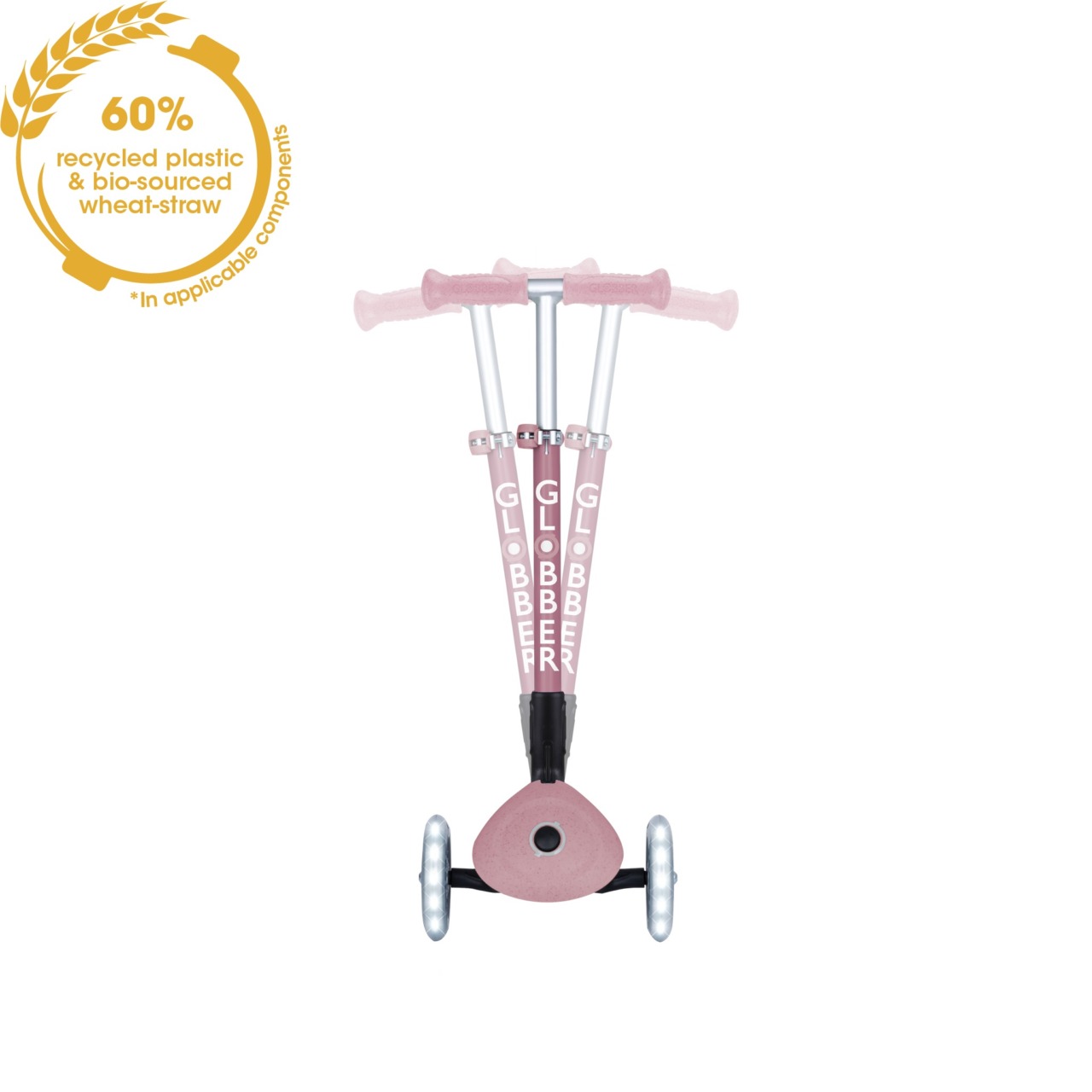 Trotineta Globber JUNIOR PLIABILA ECOLOGICA, Ghidon Ajustabil Pe 3 Nivele, Roti Cu Lumini LED, Rulmenti ABEC 9, Culoare Roz Pal(6)
