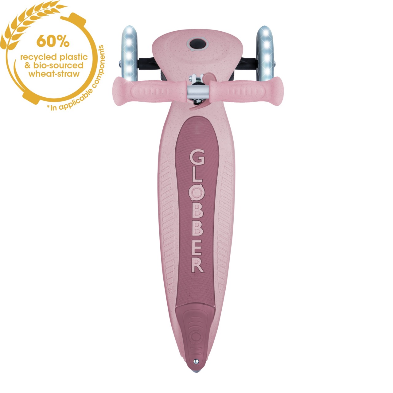 Trotineta Globber JUNIOR PLIABILA ECOLOGICA, Ghidon Ajustabil Pe 3 Nivele, Roti Cu Lumini LED, Rulmenti ABEC 9, Culoare Roz Pal(9)