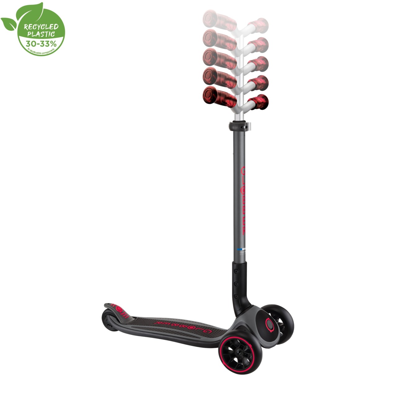 Trotineta Globber MASTER PRIME, Pliabila, Ghidon Ajustabil Pe 5 Nivele, Roti PU Late, Rulmenti ABEC 5, Culoare Rosu