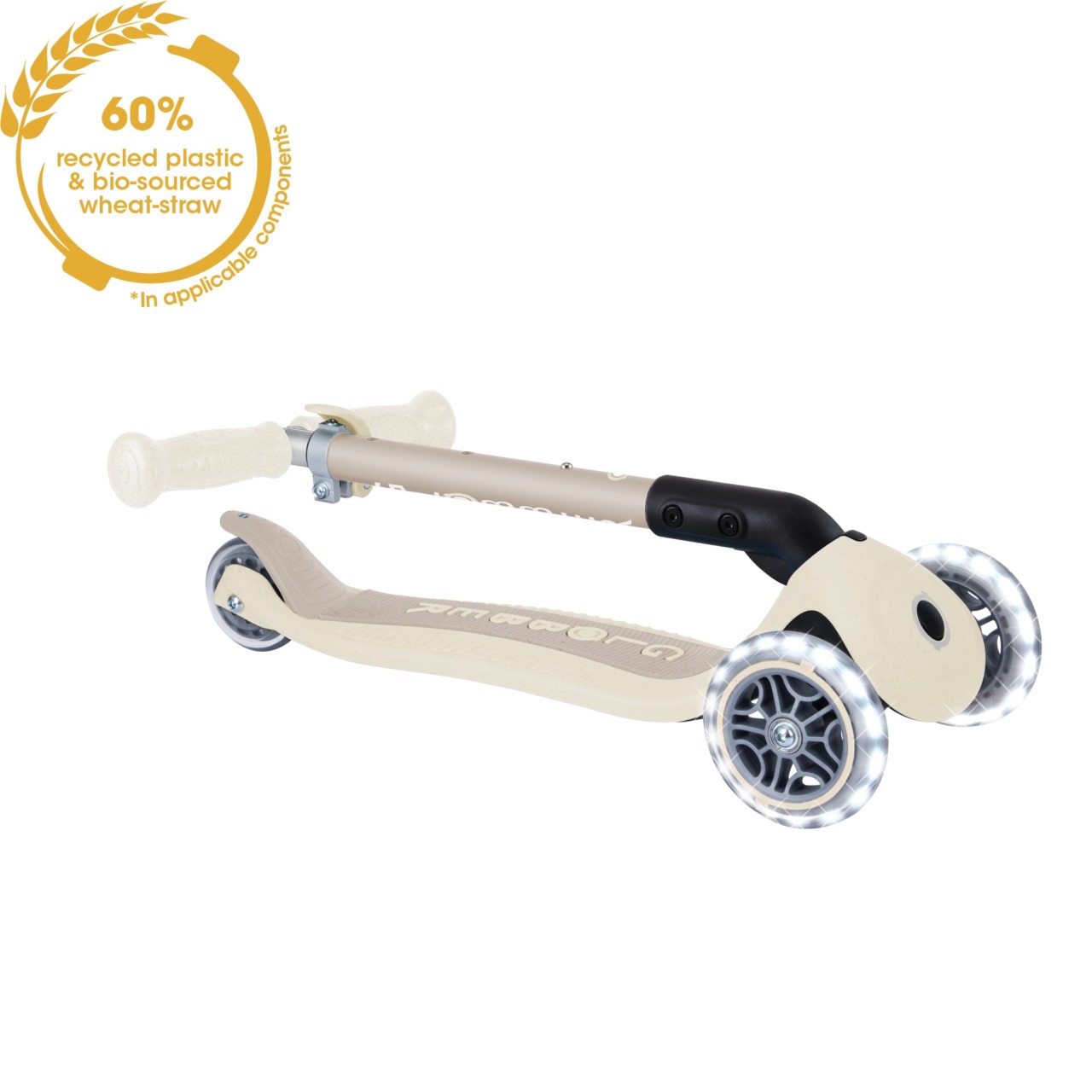 Trotineta Globber Pentru Copii, Ecologica, Pliabila, Cu Lumini, Culoare Crem(1)