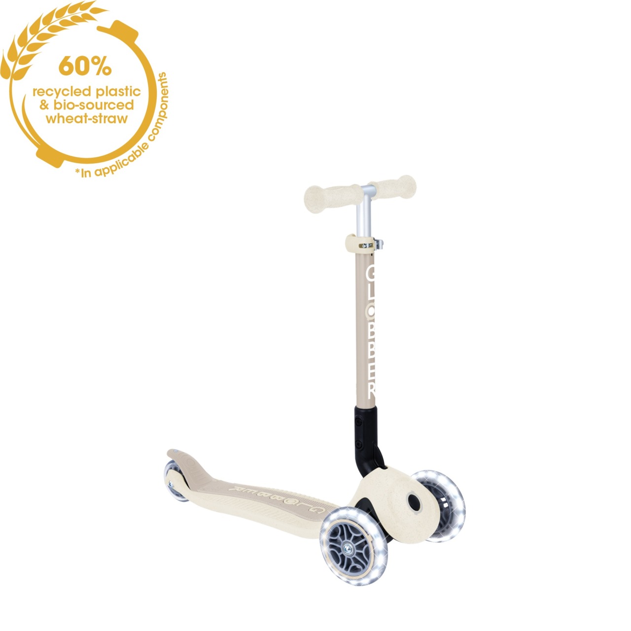 Trotineta Globber Pentru Copii, Ecologica, Pliabila, Cu Lumini, Culoare Crem(3)