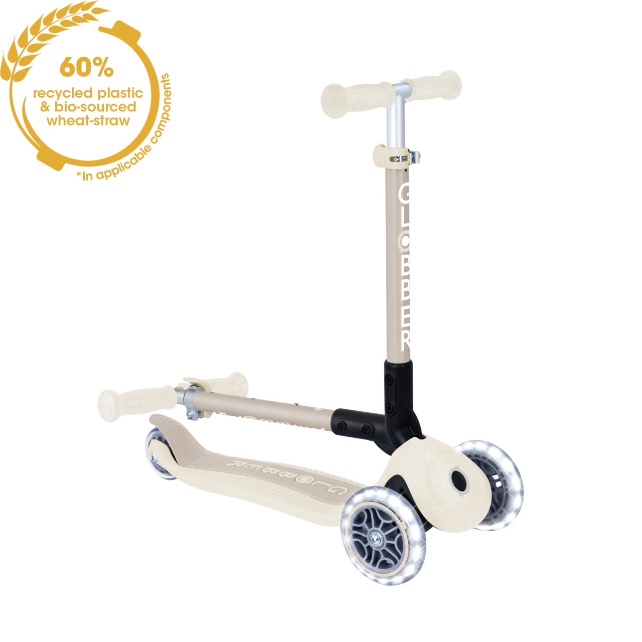 Trotineta Globber Pentru Copii, Ecologica, Pliabila, Cu Lumini, Culoare Crem(8)