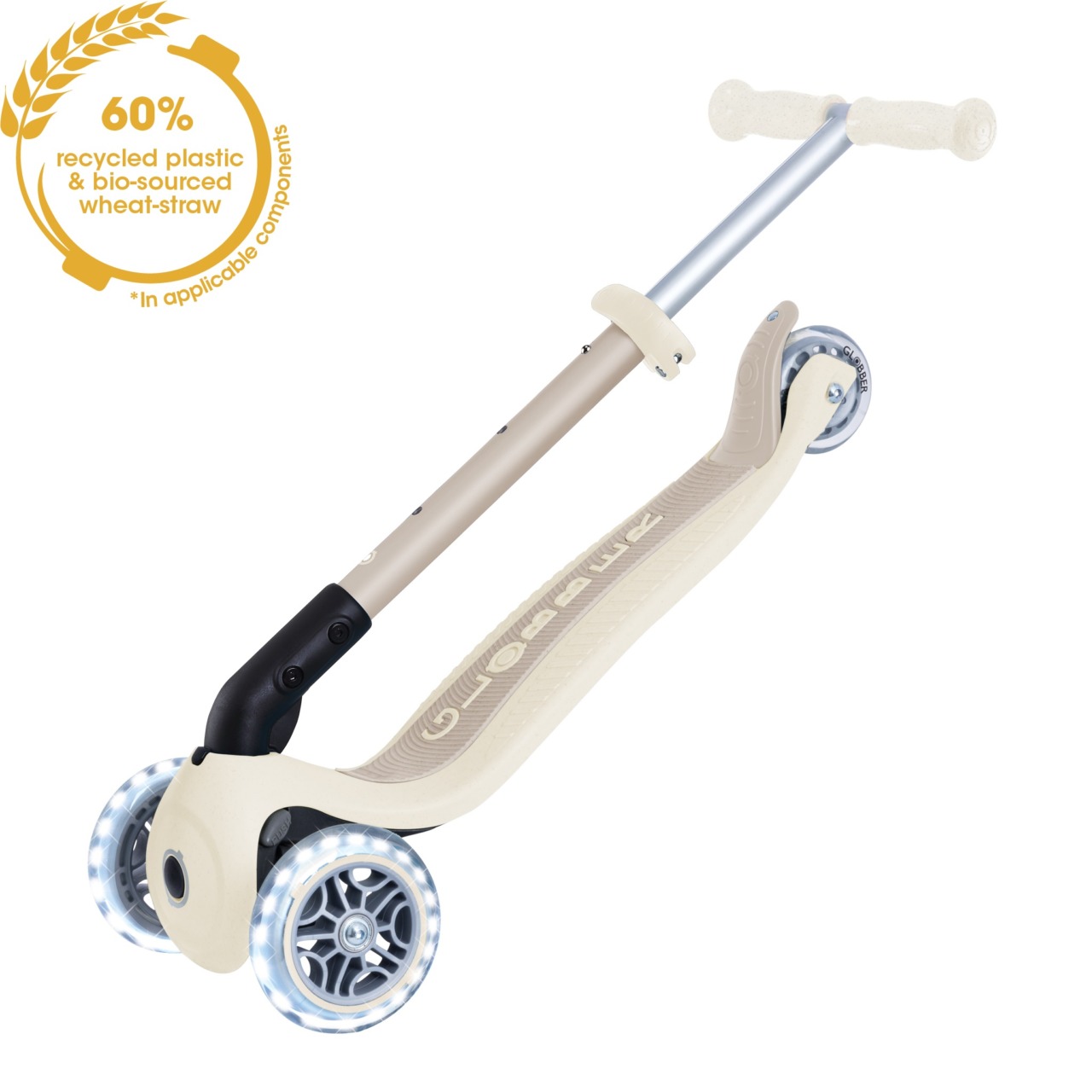 Trotineta Globber Pentru Copii, Ecologica, Pliabila, Cu Lumini, Culoare Crem(9)