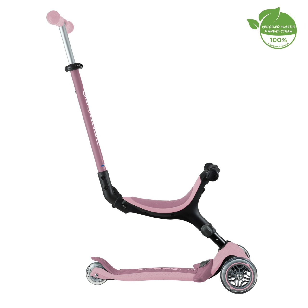 Trotineta Globber GO UP ACTIVE ECOLOGIC 3 In 1, Ghidon Si Scaun Ajustabile, Roti Cu Lumini, Rulmenti ABEC 9, Culoare Roz Pal(10)