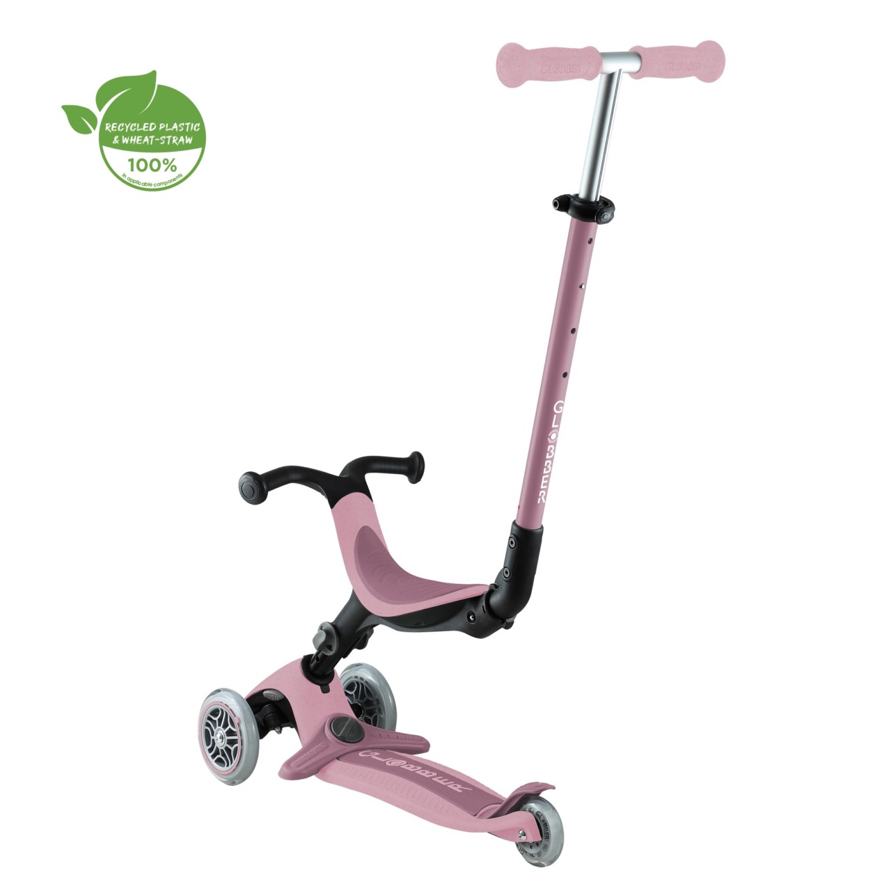 Trotineta Globber GO UP ACTIVE ECOLOGIC 3 In 1, Ghidon Si Scaun Ajustabile, Roti Cu Lumini, Rulmenti ABEC 9, Culoare Roz Pal(2)