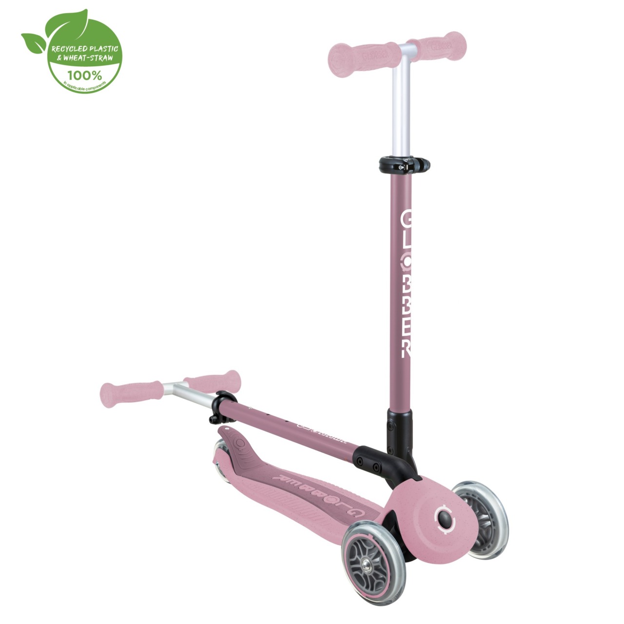 Trotineta Globber GO UP ACTIVE ECOLOGIC 3 In 1, Ghidon Si Scaun Ajustabile, Roti Cu Lumini, Rulmenti ABEC 9, Culoare Roz Pal(9)