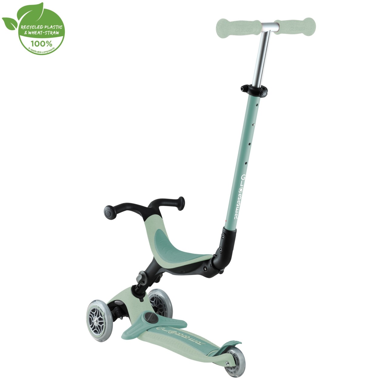 Trotineta Globber GO UP ACTIVE ECOLOGIC 3 In 1, Ghidon Si Scaun Ajustabile, Roti Cu Lumini, Rulmenti ABEC 9, Culoare Verde Fistic(2)
