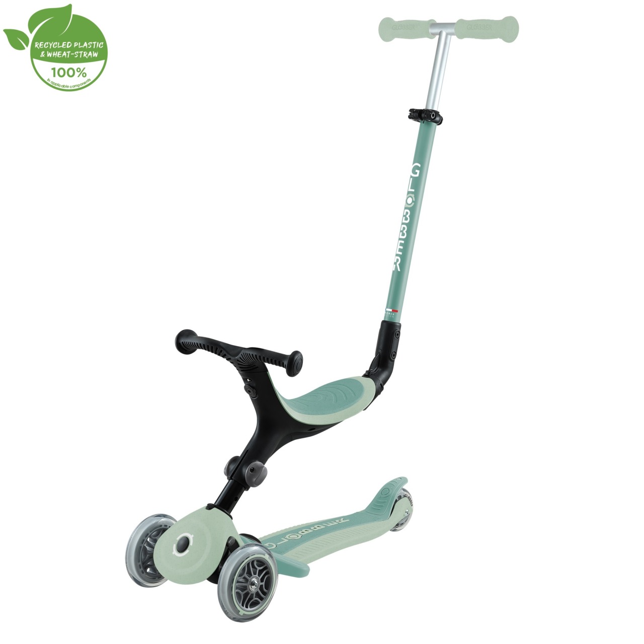 Trotineta Globber GO UP ACTIVE ECOLOGIC 3 In 1, Ghidon Si Scaun Ajustabile, Roti Cu Lumini, Rulmenti ABEC 9, Culoare Verde Fistic(3)