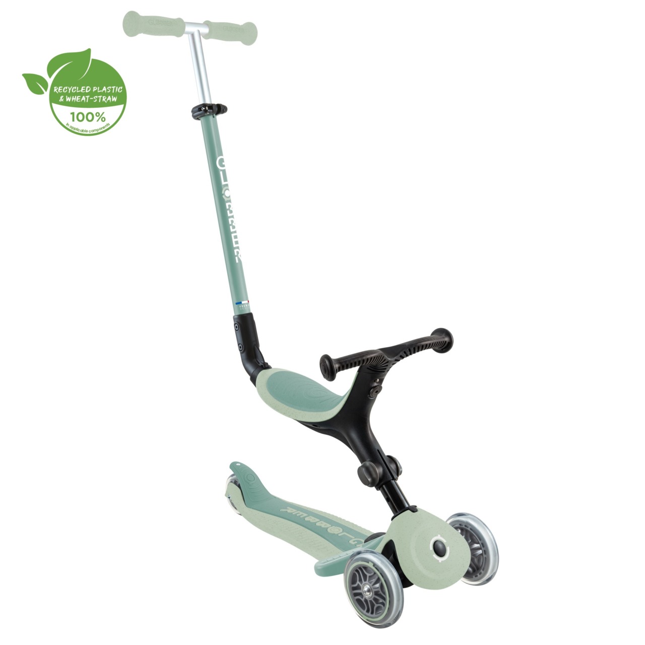 Trotineta Globber GO UP ACTIVE ECOLOGIC 3 In 1, Ghidon Si Scaun Ajustabile, Roti Cu Lumini, Rulmenti ABEC 9, Culoare Verde Fistic(5)