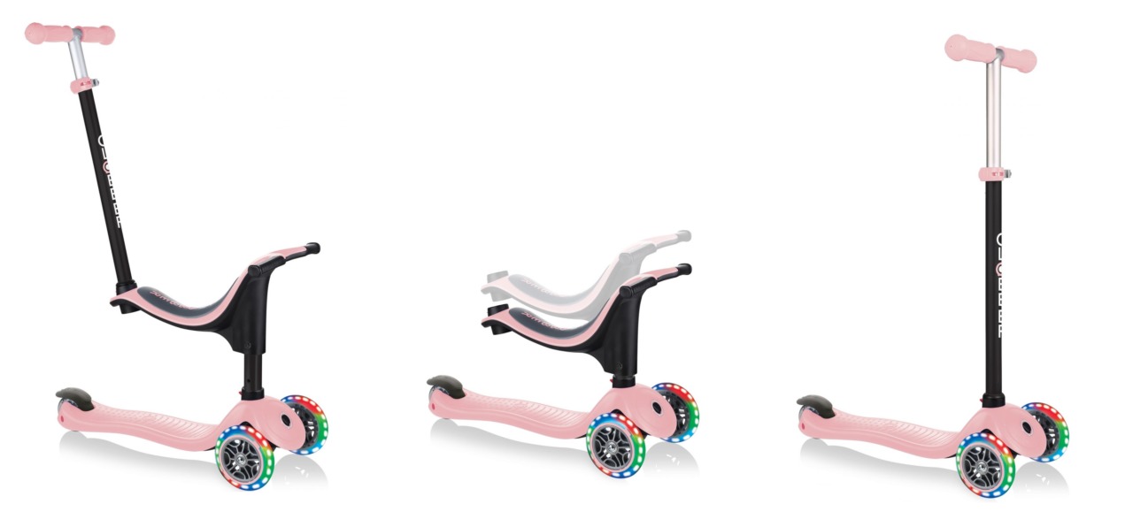 Trotineta Globber Go Up Sporty, 3 In 1, Cu Lumini, Culoare Roz Pastel 11