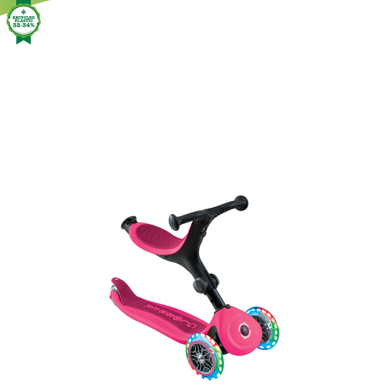 Trotineta Globber Go Up Active 3 In 1, Cu Maner De Impins, Scaun Si Ghidon Ajustabile, Roti Cu Lumini LED, Culoare Roz(6)