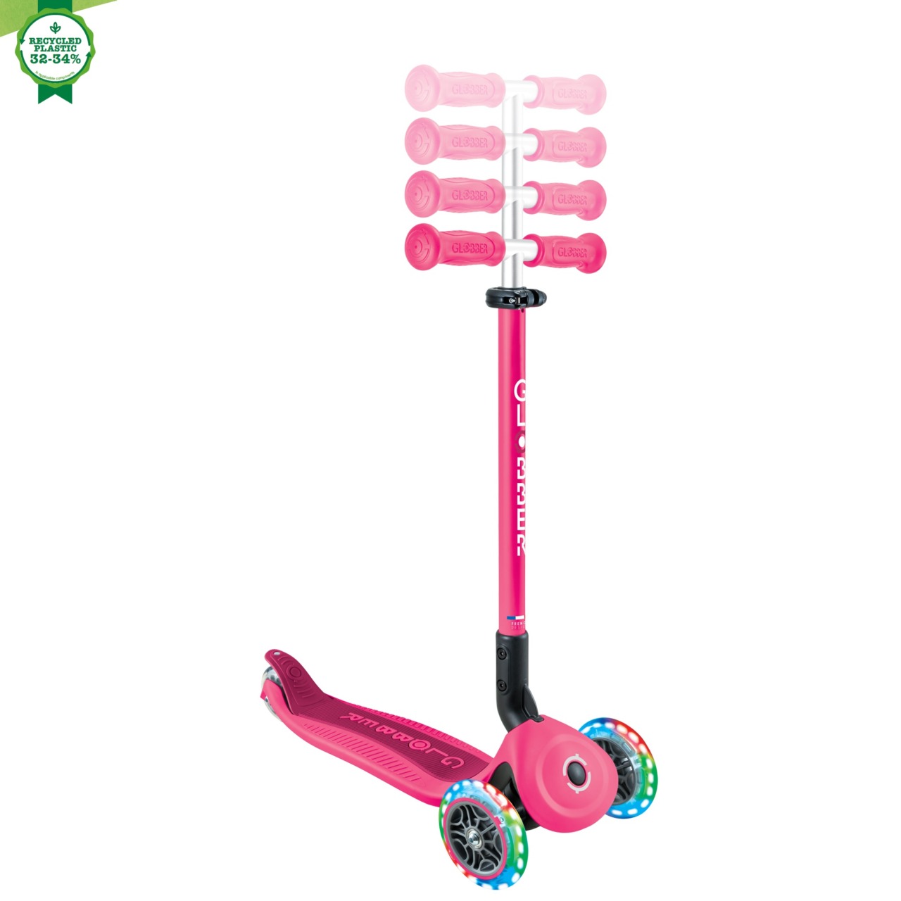 Trotineta Globber Go Up Active 3 In 1, Cu Maner De Impins, Scaun Si Ghidon Ajustabile, Roti Cu Lumini LED, Culoare Roz(8)