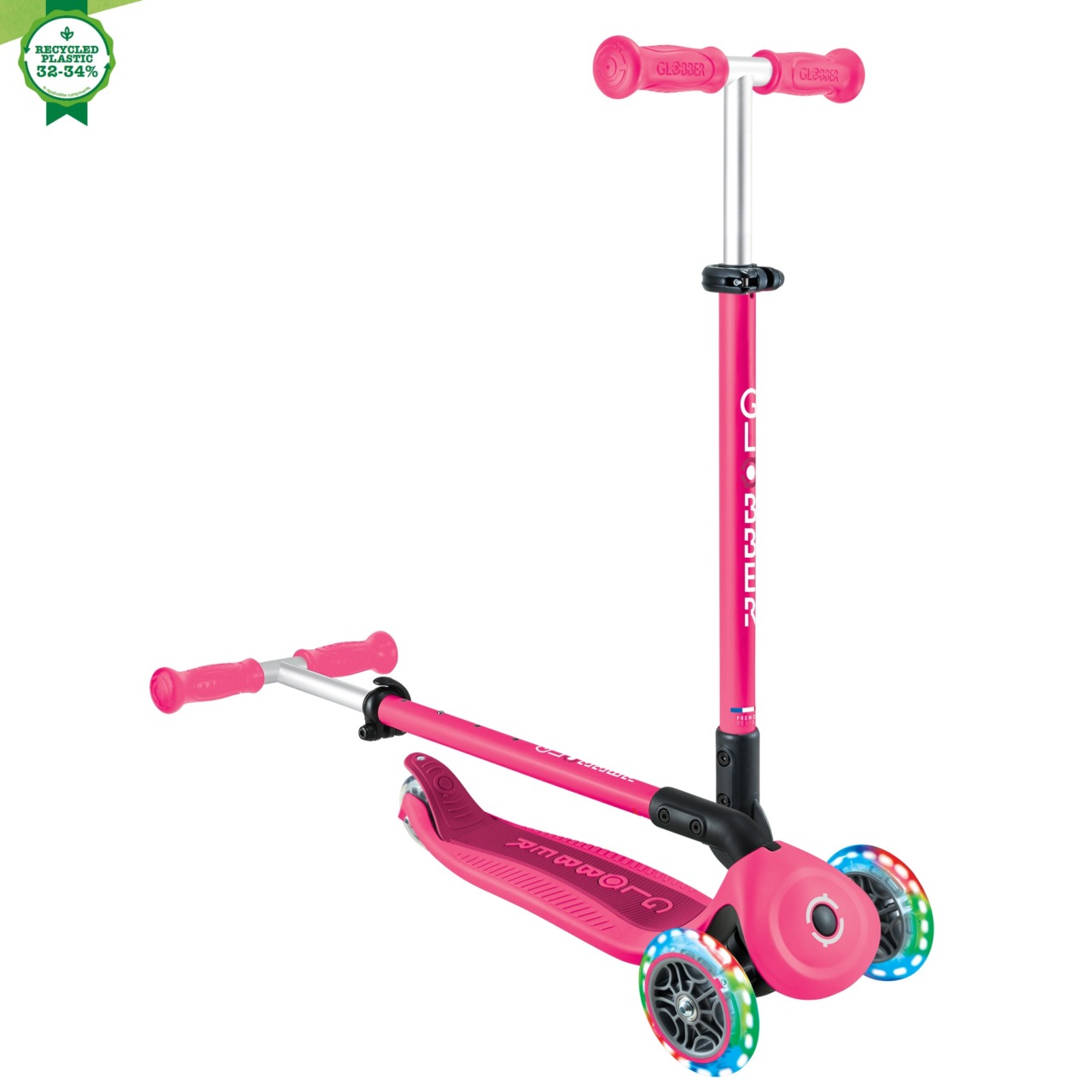 Trotineta Globber Go Up Active 3 In 1, Cu Maner De Impins, Scaun Si Ghidon Ajustabile, Roti Cu Lumini LED, Culoare Roz(9)