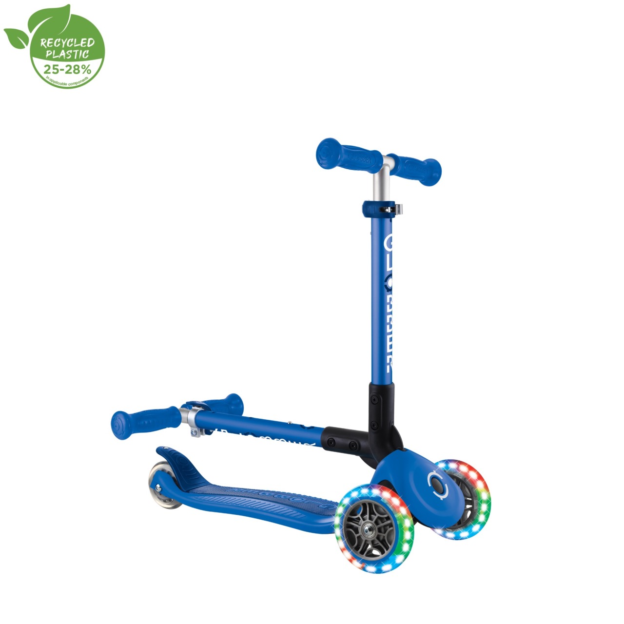 Trotineta Globber JUNIOR PLIABILA CU LUMINI, Ghidon Ajustabil 3 Nivele, Greutate Maxima 50 Kg, Rulmenti ABEC 5, Culoare Albastra(3)