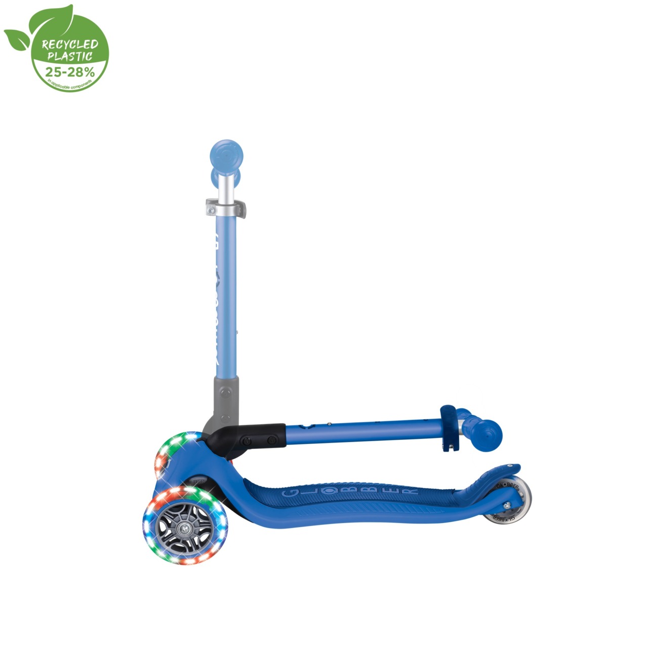 Trotineta Globber JUNIOR PLIABILA CU LUMINI, Ghidon Ajustabil 3 Nivele, Greutate Maxima 50 Kg, Rulmenti ABEC 5, Culoare Albastra(5)