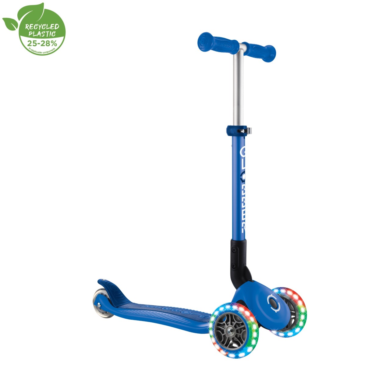 Trotineta Globber JUNIOR PLIABILA CU LUMINI, Ghidon Ajustabil 3 Nivele, Greutate Maxima 50 Kg, Rulmenti ABEC 5, Culoare Albastra(6)