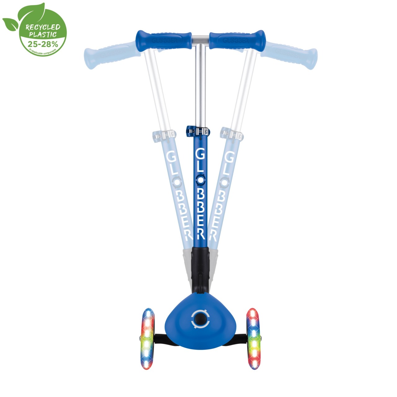 Trotineta Globber JUNIOR PLIABILA CU LUMINI, Ghidon Ajustabil 3 Nivele, Greutate Maxima 50 Kg, Rulmenti ABEC 5, Culoare Albastra(9)