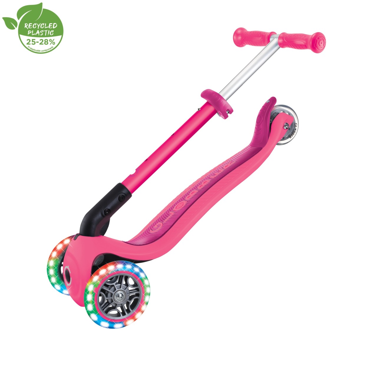 Trotineta Globber JUNIOR PLIABILA CU LUMINI, Ghidon Ajustabil 3 Nivele, Greutate Maxima 50 Kg, Rulmenti ABEC 5, Culoare Roz(13)