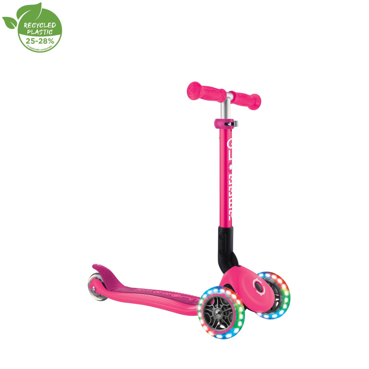 Trotineta Globber JUNIOR PLIABILA CU LUMINI, Ghidon Ajustabil 3 Nivele, Greutate Maxima 50 Kg, Rulmenti ABEC 5, Culoare Roz(7)