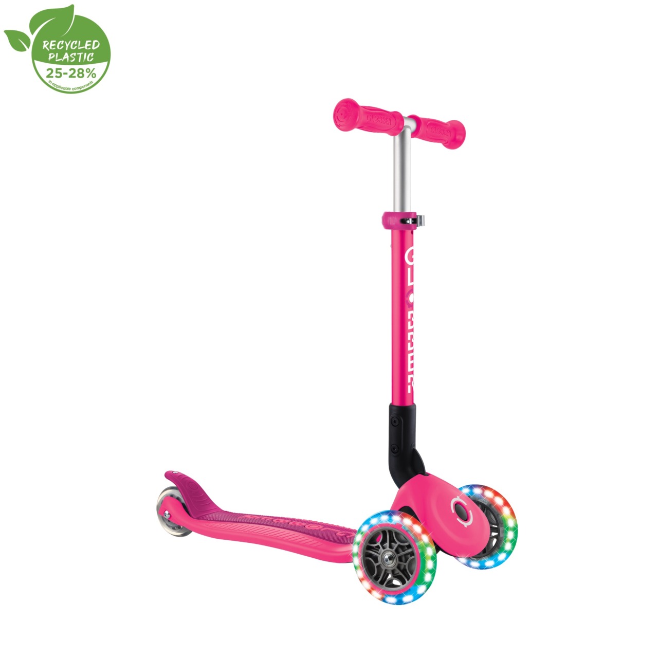 Trotineta Globber JUNIOR PLIABILA CU LUMINI, Ghidon Ajustabil 3 Nivele, Greutate Maxima 50 Kg, Rulmenti ABEC 5, Culoare Roz(8)