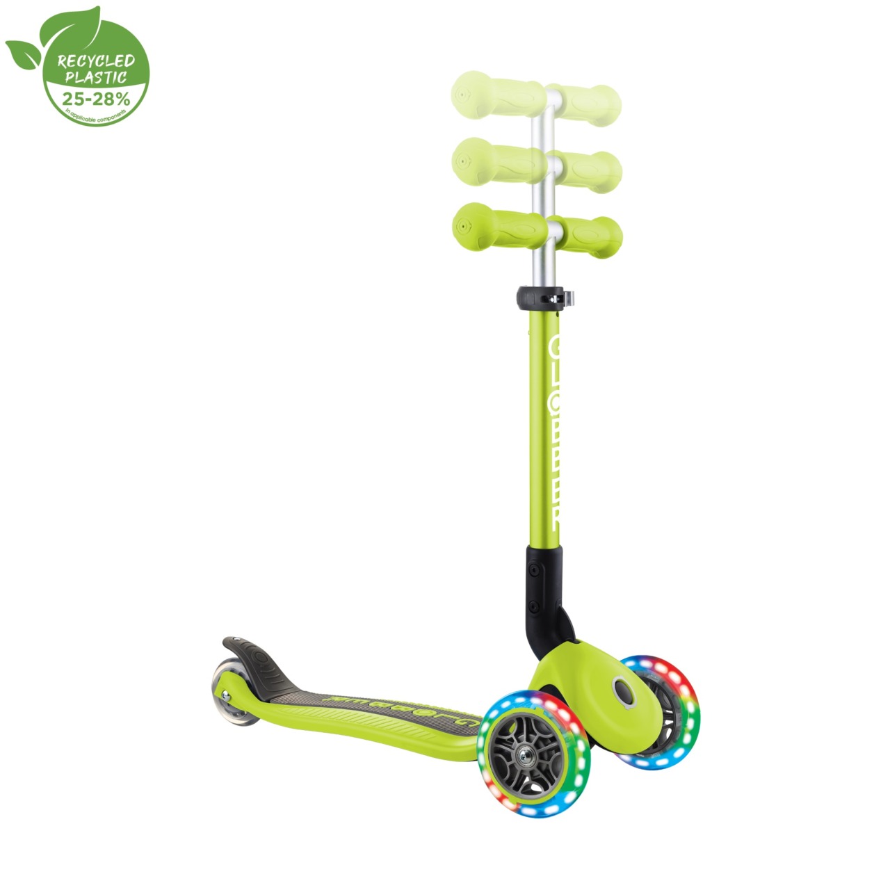 Trotineta Globber JUNIOR PLIABILA CU LUMINI, Ghidon Ajustabil 3 Nivele, Greutate Maxima 50 Kg, Rulmenti ABEC 5, Culoare Verde