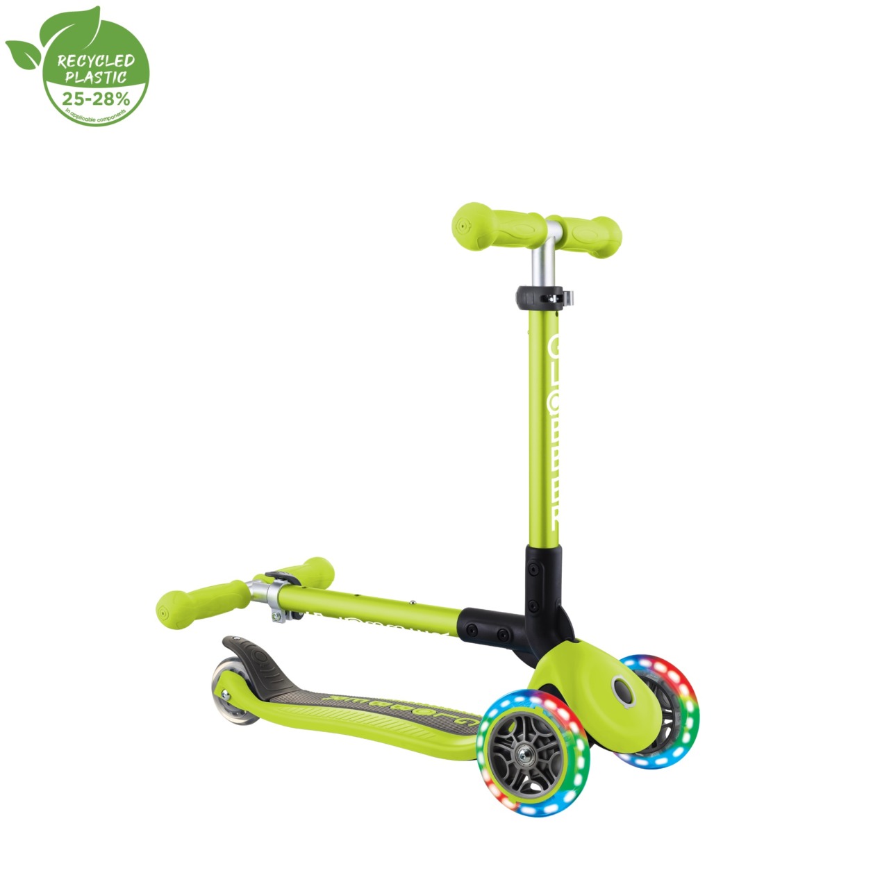 Trotineta Globber JUNIOR PLIABILA CU LUMINI, Ghidon Ajustabil 3 Nivele, Greutate Maxima 50 Kg, Rulmenti ABEC 5, Culoare Verde(11)