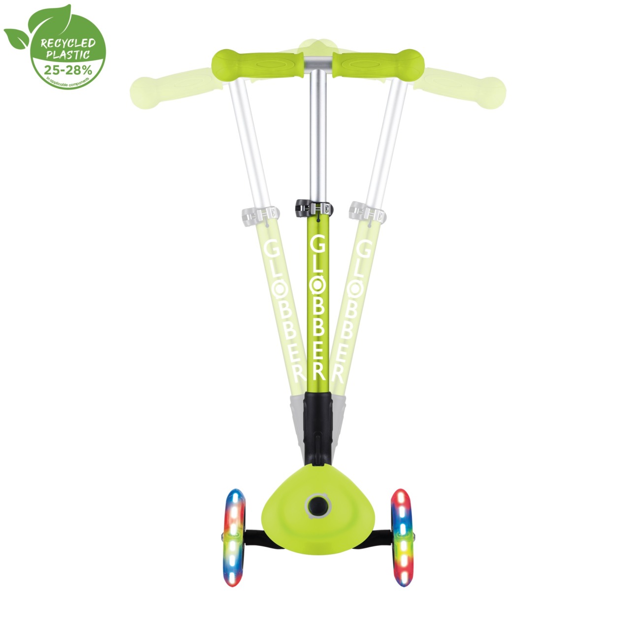 Trotineta Globber JUNIOR PLIABILA CU LUMINI, Ghidon Ajustabil 3 Nivele, Greutate Maxima 50 Kg, Rulmenti ABEC 5, Culoare Verde(5)
