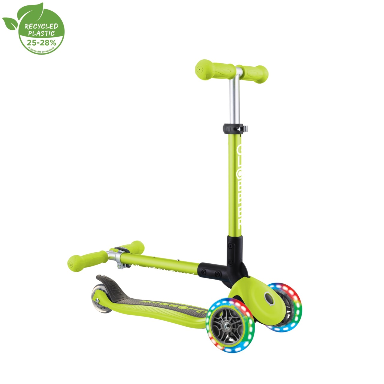 Trotineta Globber JUNIOR PLIABILA CU LUMINI, Ghidon Ajustabil 3 Nivele, Greutate Maxima 50 Kg, Rulmenti ABEC 5, Culoare Verde(7)