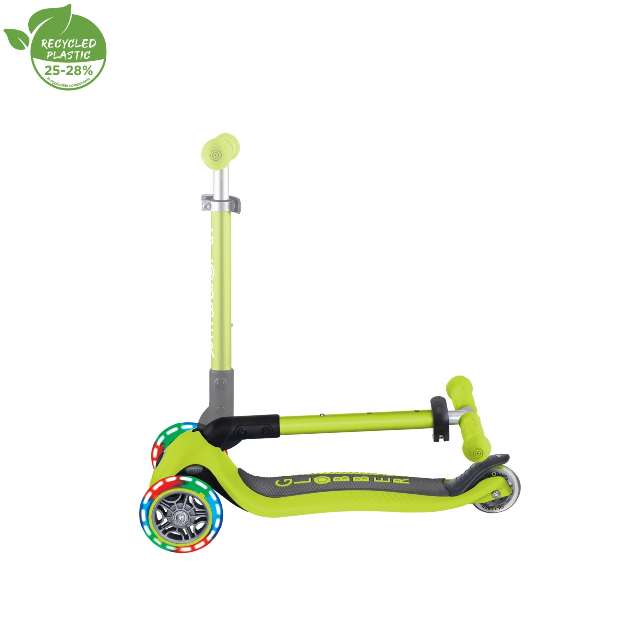 Trotineta Globber JUNIOR PLIABILA CU LUMINI, Ghidon Ajustabil 3 Nivele, Greutate Maxima 50 Kg, Rulmenti ABEC 5, Culoare Verde(9)