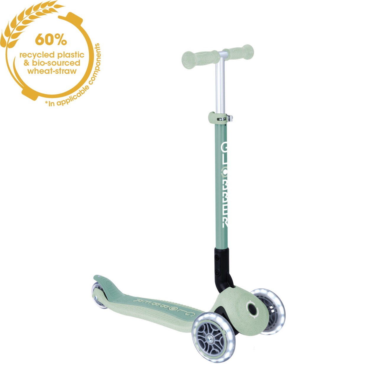 Trotineta Globber Primo Pentru Copii, Ecologica, Pliabila, Cu Lumini, Culoare Fistic(1)