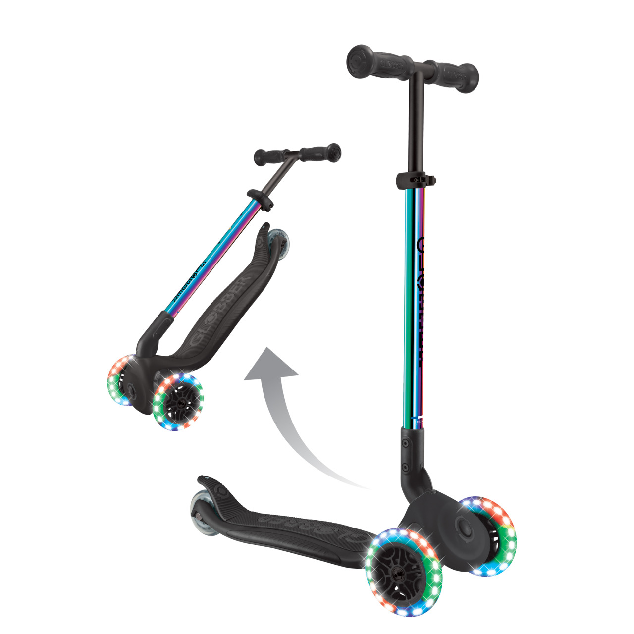 09 432 401 4 Globber Primo Foldable Lights 3 Wheel Scooter Easy Folding